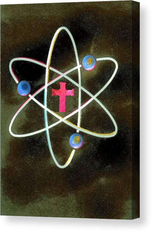 Atom Canvas Print featuring the photograph Cross At The Center Of Atom Symbol by Ikon Ikon Images