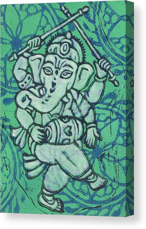  Canvas Print featuring the painting Dancing Ganesha Green by Jennifer Mazzucco