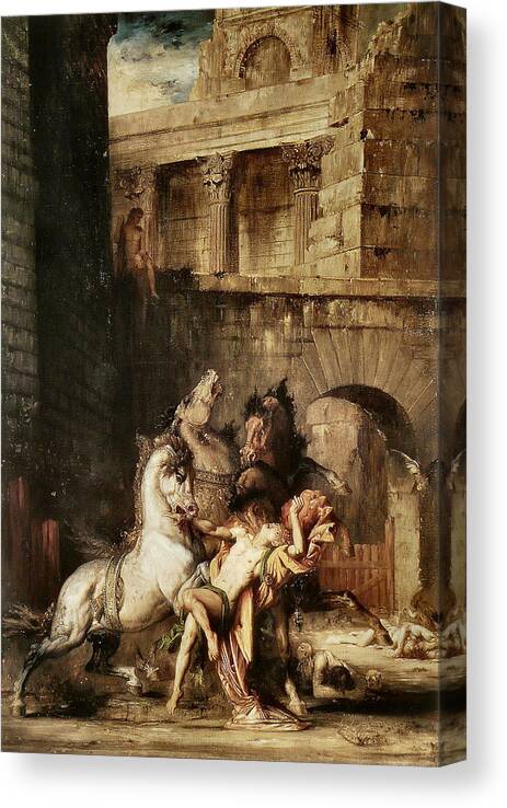 Gustave Moreau Canvas Print featuring the painting Diomedes Devoured by his Horses by Gustave Moreau