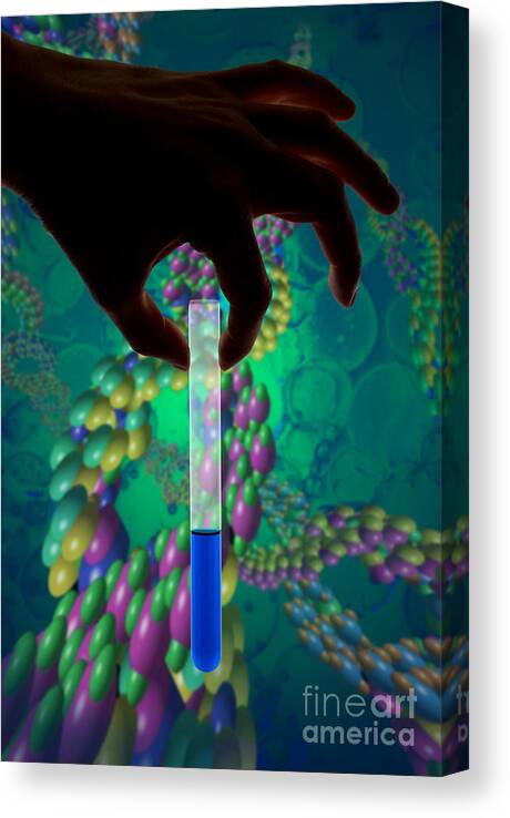 Dna Canvas Print featuring the photograph Dna Test Tube by Mike Agliolo