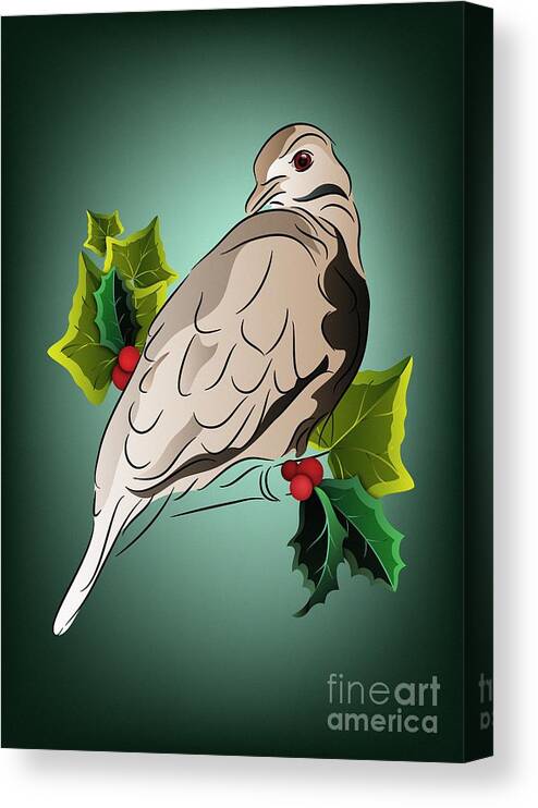 Graphic Bird Canvas Print featuring the digital art Dove with Ivy and Holly by MM Anderson