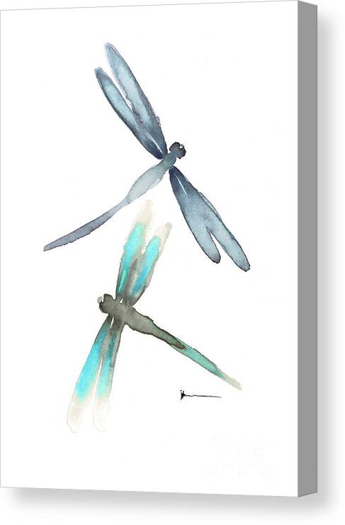 Home Decor Blue Watercolor Dragonfly Art Print / Canvas Print Poster Wall Art 