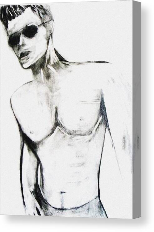 Guy Shirtless Dude Black White Charcoal Canvas Print featuring the drawing Dude by Culture Cruxxx