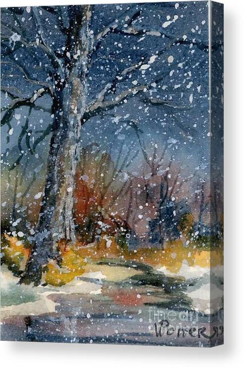 Art Trading Card Canvas Print featuring the painting Early Snowfall by Virginia Potter