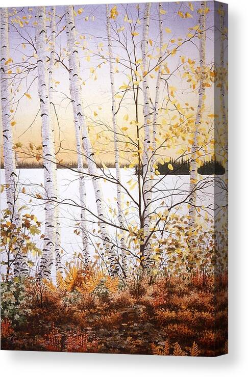 Autumn Canvas Print featuring the painting Evening in Muskoka by Conrad Mieschke