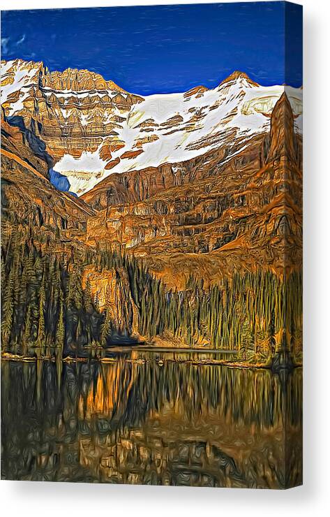 Lake O'hara Canvas Print featuring the photograph Evening on the Great Divide - Paint 2 by Steve Harrington