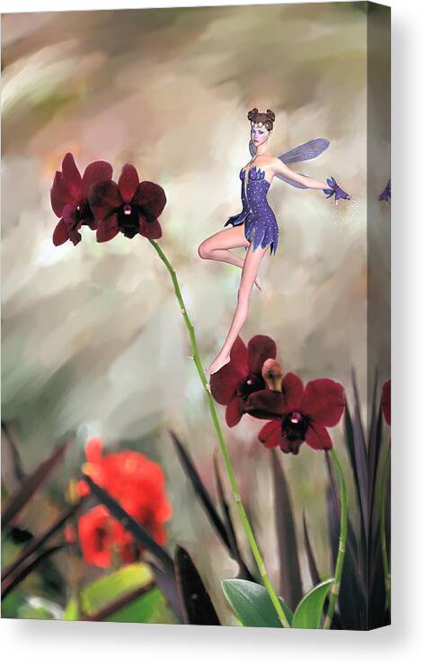 Fairy Canvas Print featuring the photograph Fairy in the Orchid Garden by Rosalie Scanlon