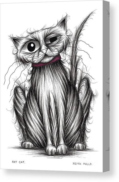Cat Canvas Print featuring the drawing Fat cat by Keith Mills