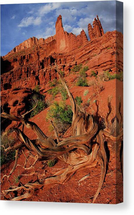 Blue Sky Canvas Print featuring the photograph Fisher Towers, Castle Valley, Utah, Usa by Rich Wheater