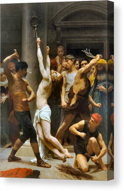 William Adolphe Bouguereau Canvas Print featuring the painting Flagellation of Christ by William Adolphe Bouguereau