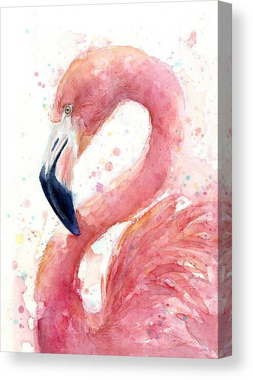 Flamingo Canvas Print featuring the painting Flamingo Watercolor Painting by Olga Shvartsur