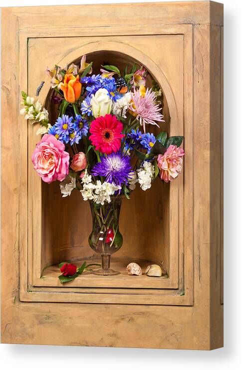 Flower Bouquet Canvas Print featuring the photograph Flower Bouquet on Closed Niche by Levin Rodriguez