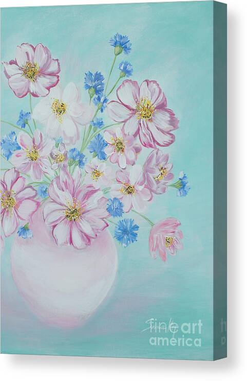 Flowers In A Vase Canvas Print featuring the painting Flowers in a vase. Inspirations collection by Oksana Semenchenko