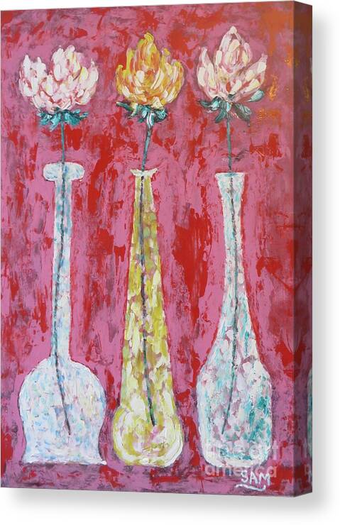 Oil . Painting Canvas Print featuring the painting Flowers In A Vase by Sam Shaker