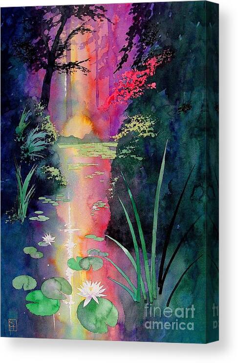 Watercolor Canvas Print featuring the painting Forest Pond by Robert Hooper