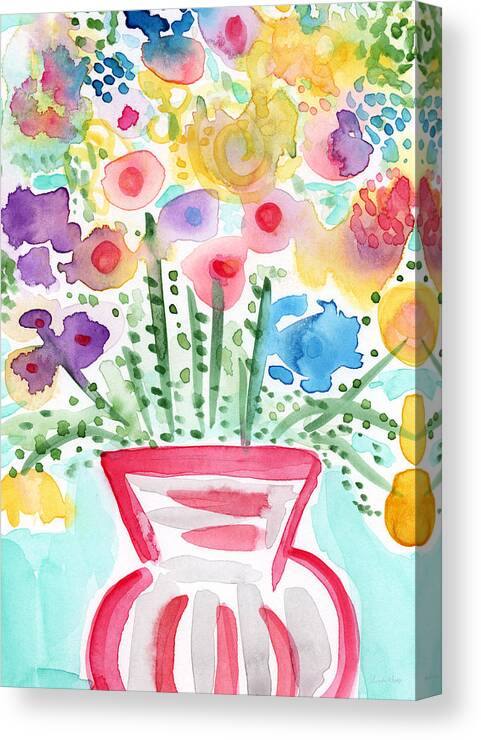 Flowers Canvas Print featuring the painting Fresh Picked Flowers- contemporary watercolor painting by Linda Woods