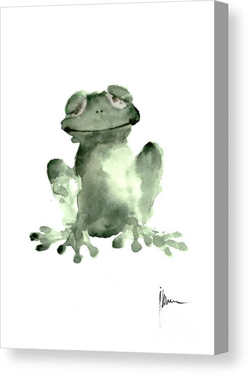 Frog Canvas Print featuring the painting Frog painting watercolor art print green frog large poster by Joanna Szmerdt
