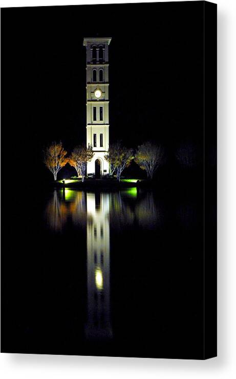 Bench Canvas Print featuring the photograph Furman University Tower Greenville SC by Willie Harper