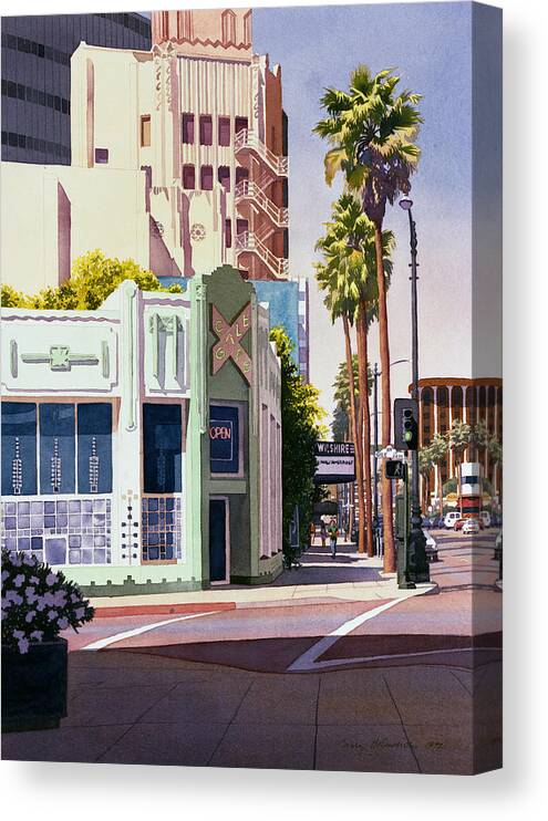 California Canvas Print featuring the painting Gale Cafe on Wilshire Blvd Los Angeles by Mary Helmreich