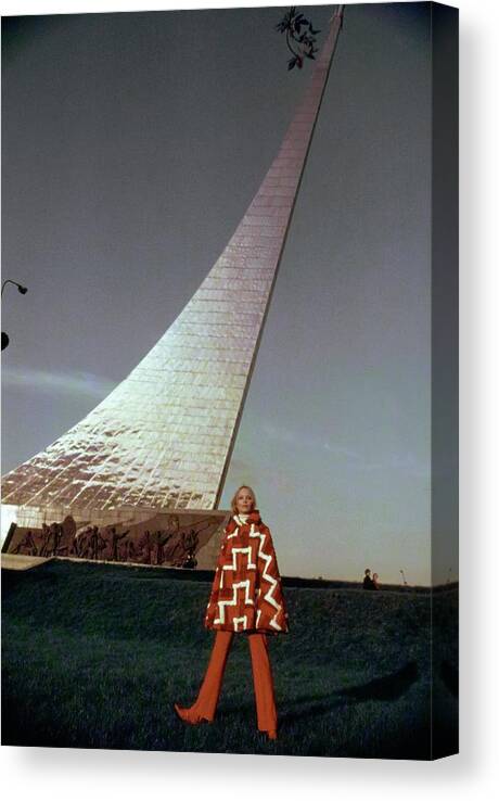 Architecture Canvas Print featuring the photograph Galya Milovskaya Wearing Fur Cape by Arnaud de Rosnay