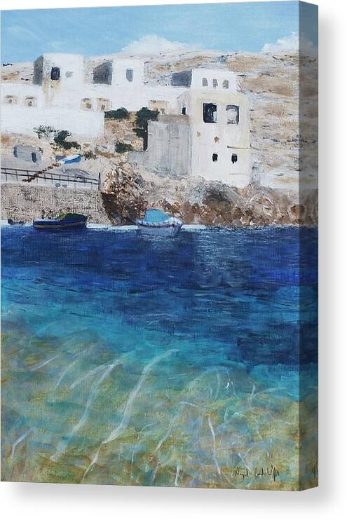 Ghar Lapsi Canvas Print featuring the painting Ghar Lapsi Malta by Nigel Radcliffe