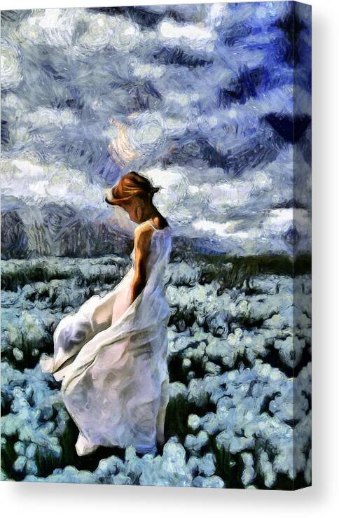 Impressionism Canvas Print featuring the painting Girl In A Cotton Field by Georgiana Romanovna