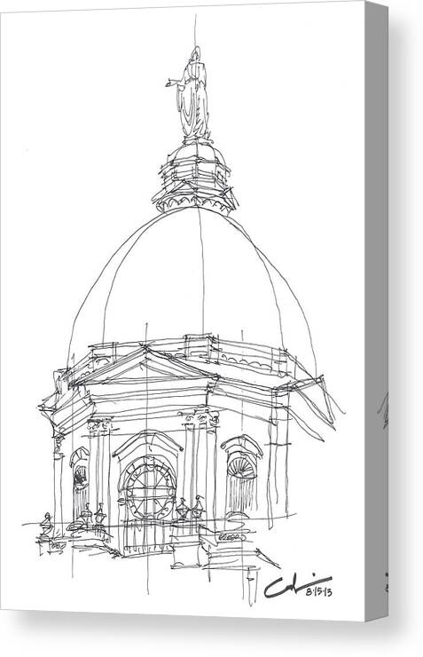 Sketch Canvas Print featuring the drawing Golden Dome Sketch by Calvin Durham