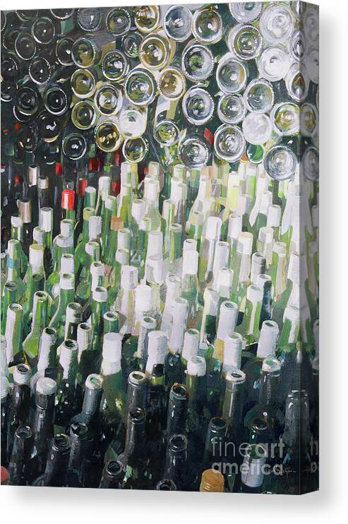 Wine Bottle; Bottles; Cellar; Glass; Store; Wine Canvas Print featuring the painting Good Life by Lincoln Seligman
