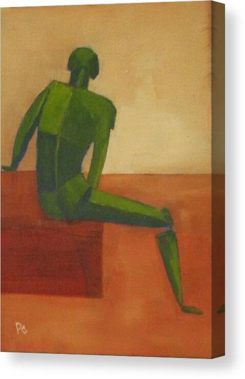 Man Canvas Print featuring the painting Green Male Figure by Patricia Cleasby