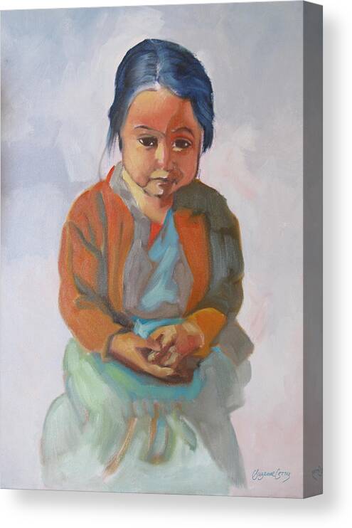 Children Canvas Print featuring the painting Guatemalan Girl with Folded Hands by Suzanne Giuriati Cerny