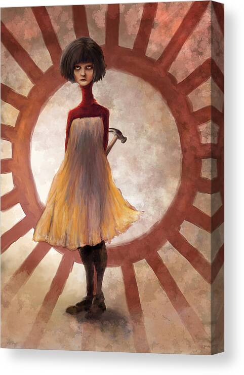 Girl Canvas Print featuring the painting HammrGrrl by Ethan Harris