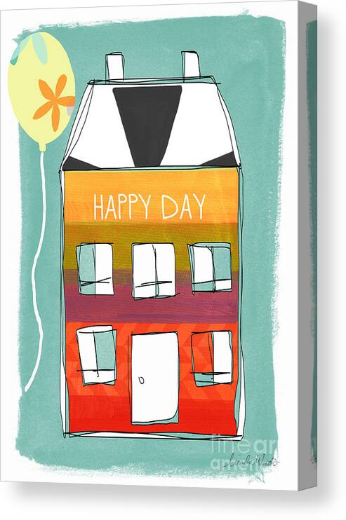Birthday Canvas Print featuring the mixed media Happy Day Card by Linda Woods