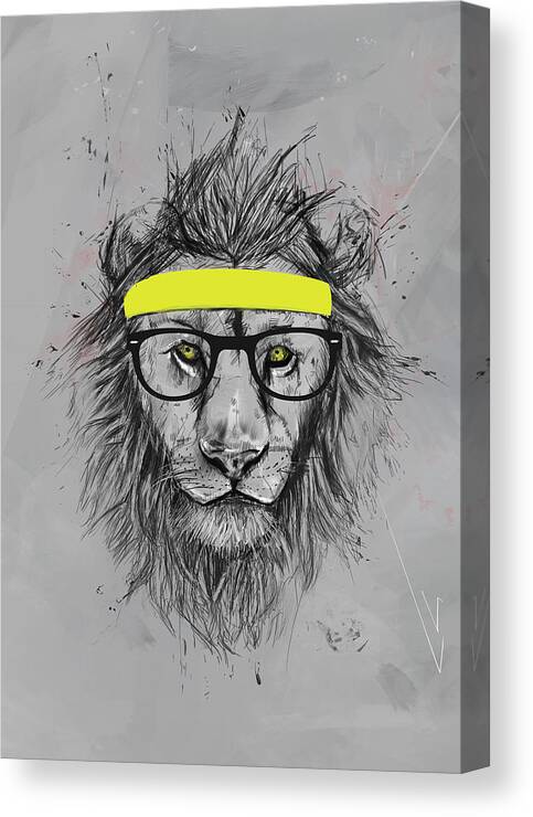 Lion Canvas Print featuring the drawing Hipster lion by Balazs Solti