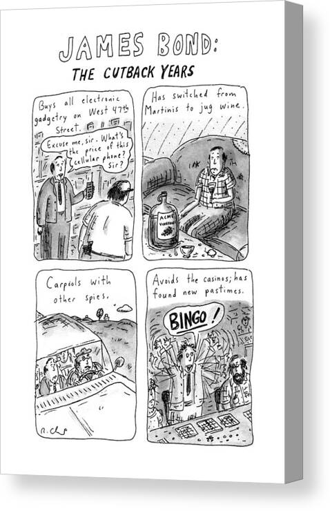 Money Canvas Print featuring the drawing James Bond: The Cutback Years by Roz Chast