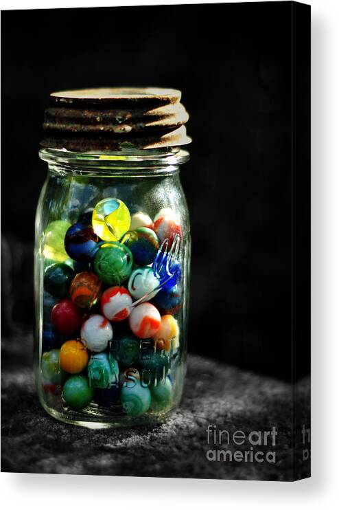 Marbles Canvas Print featuring the photograph Jar Full of Sunshine by Rebecca Sherman