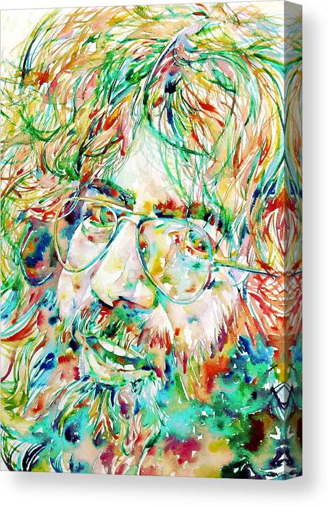 Jerry Canvas Print featuring the painting JERRY GARCIA watercolor portrait.1 by Fabrizio Cassetta