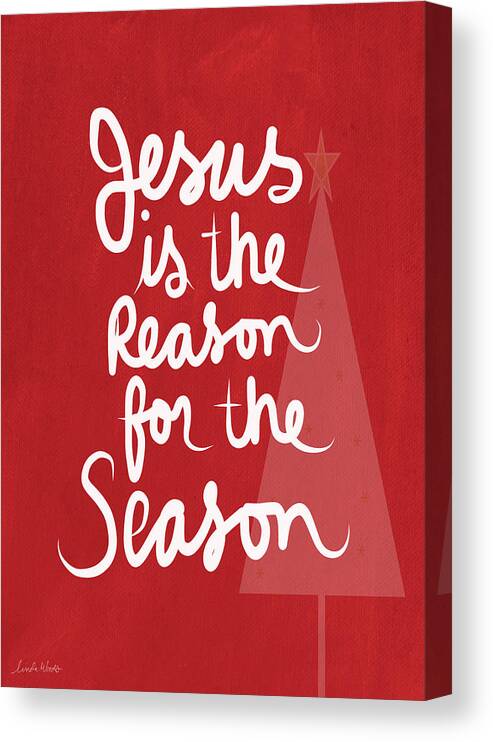 #faaAdWordsBest Canvas Print featuring the mixed media Jesus Is The Reason For The Season- greeting card by Linda Woods