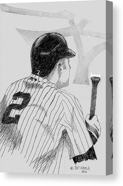 Jeter Canvas Print featuring the drawing Jeter on deck by Al Intindola