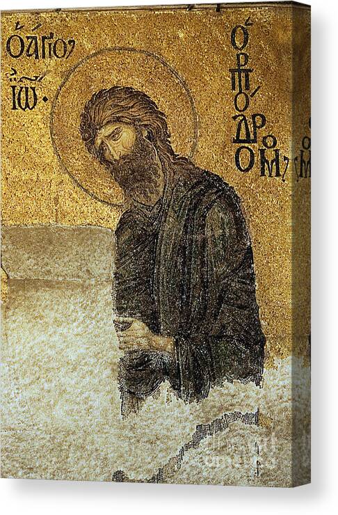 Christian Mosaic Canvas Print featuring the photograph John the Baptist-Detail of Deesis Mosaic Hagia Sophia-Judgement Day by Urft Valley Art Matt J G Maassen-Pohlen