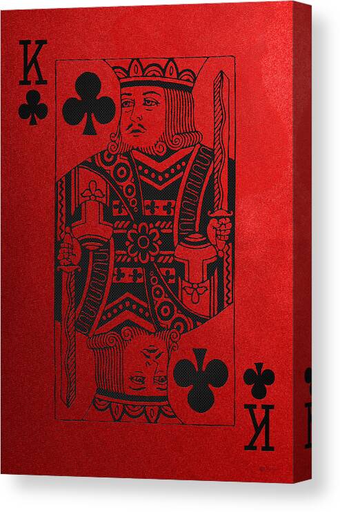 'red And Black' Collection By Serge Averbukh Canvas Print featuring the digital art King of Clubs in Black on Red Canvas  by Serge Averbukh