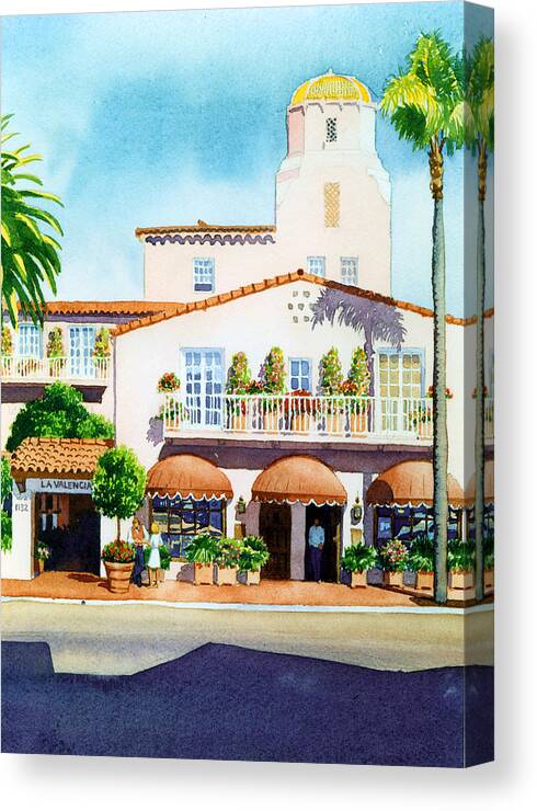 La Valencia Hotel Canvas Print featuring the painting La Valencia Hotel by Mary Helmreich