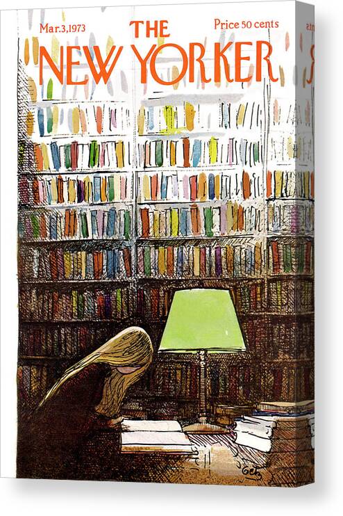 Library Canvas Print featuring the painting New Yorker March 3, 1973 by Arthur Getz