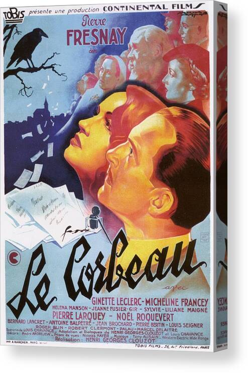 Movie Poster Canvas Print featuring the photograph Le Corbeau - 1943 by Georgia Clare