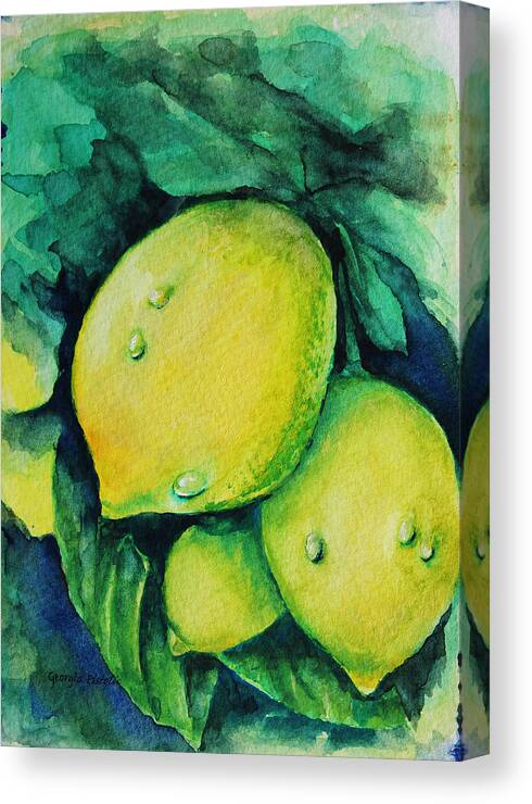 Lemons Canvas Print featuring the painting Lemons by Georgia Pistolis