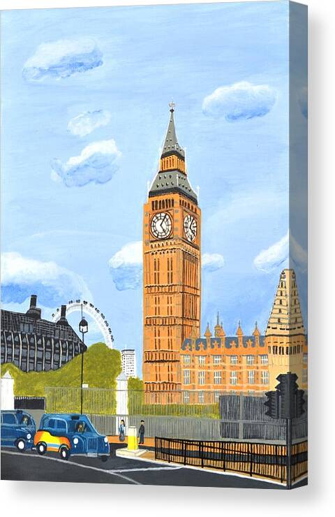 Big Ben Canvas Print featuring the painting London England Big Ben by Magdalena Frohnsdorff