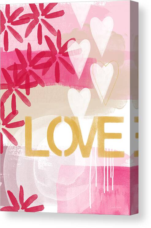 #faaAdWordsBest Canvas Print featuring the painting Love in Pink and Gold by Linda Woods