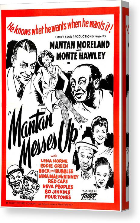 1940s Movies Canvas Print featuring the photograph Mantan Messes Up, Us Poster, Top by Everett