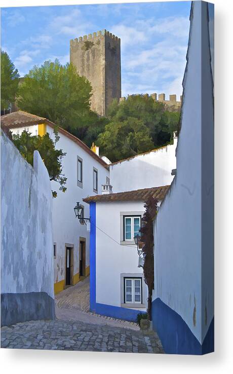 Blue Canvas Print featuring the photograph Medieval Castle of Obidos by David Letts