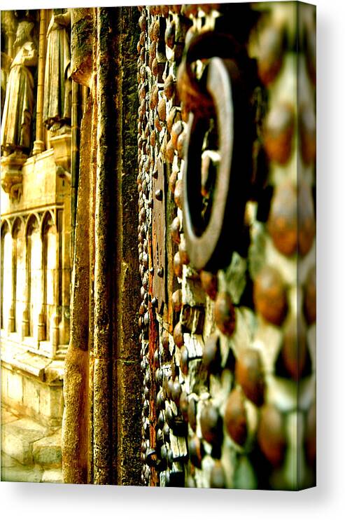 Ancient Door Knob Canvas Print featuring the photograph Medieval Door Ring by HweeYen Ong