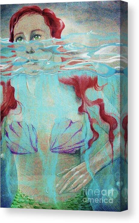 Pastel By My Second Daughter Canvas Print featuring the digital art Mermaid by Annie Gibbons